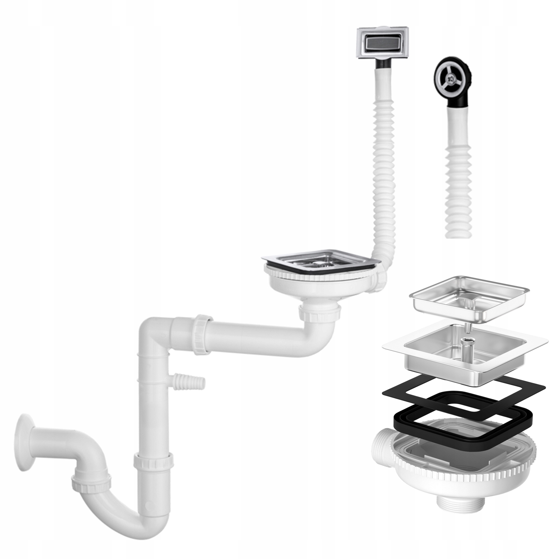 Sifón Štvorcový, Odtok Do Drezu Jednokomorový, Dva Manuálne Prepady