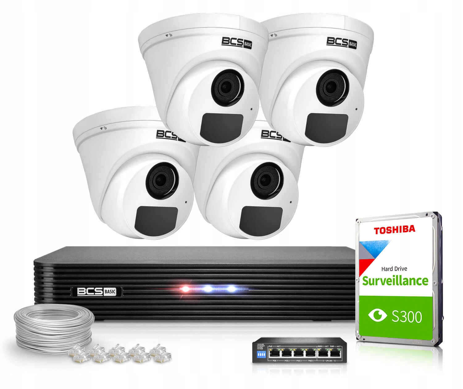 Bcs Zestaw do Monitoringu Ip FullHD Detekcja Sylwetek Podgląd P2P PoE IR30m