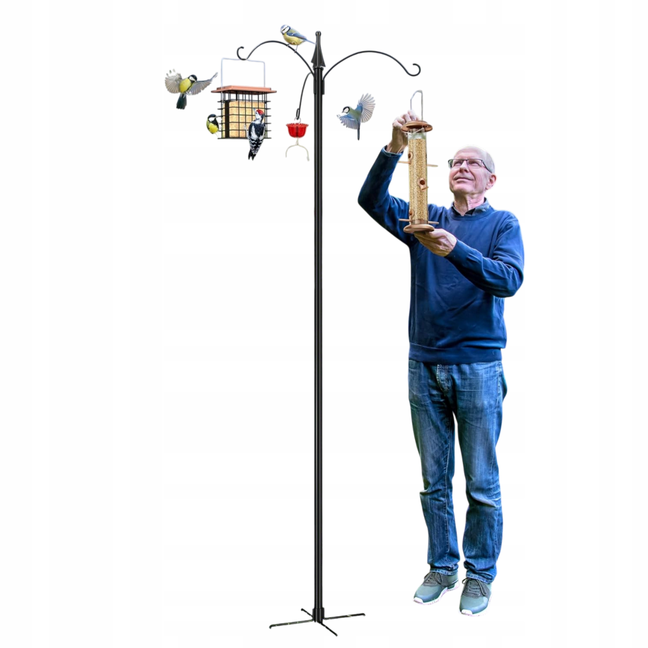 Levně Born Stojan na krmítka pro ptáky 218 cm, 3 háčky, stabilní, kovový, pro zahradu