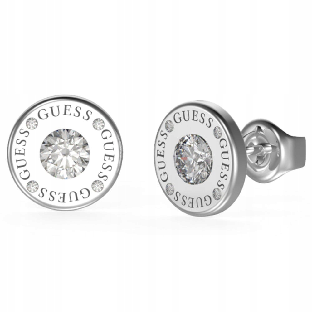 Náušnice Guess Studs Party Kulaté Zirkony Logo Ocel barva stříbrná Tužka