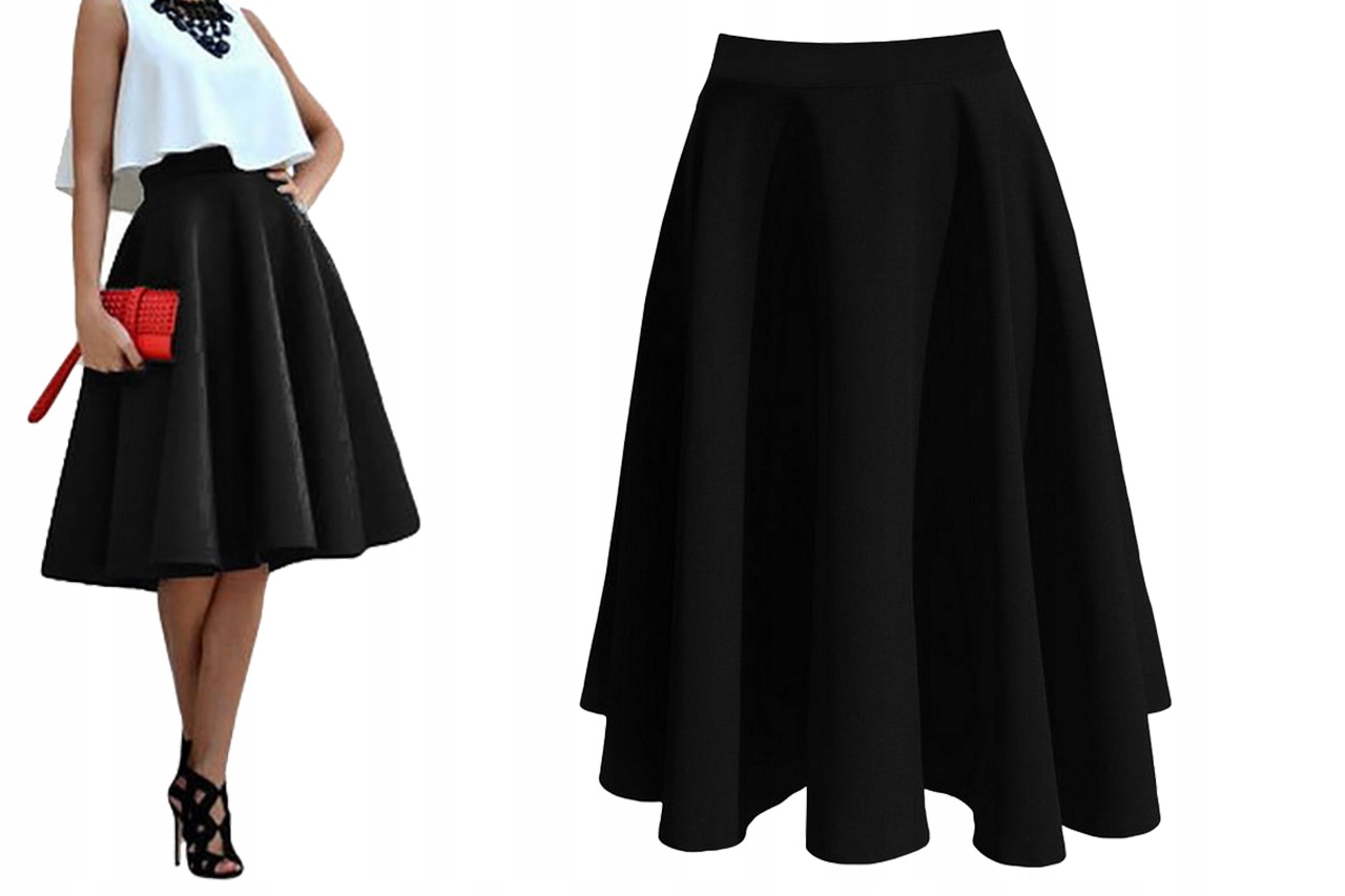 SPÓDNICA CZARNA Z KOŁA MIDI ROZKLOSZOWANA 44