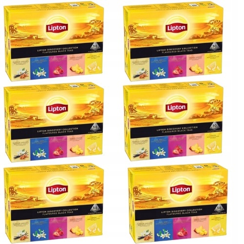 Zastaw 6 opakowań Herbat Lipton czarna Discovery Collection 6x50 piramidek