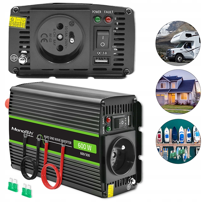 Menič 12V 230V 300W 600W Qoltec čistá sínusová súprava pre lodný karavan Ups