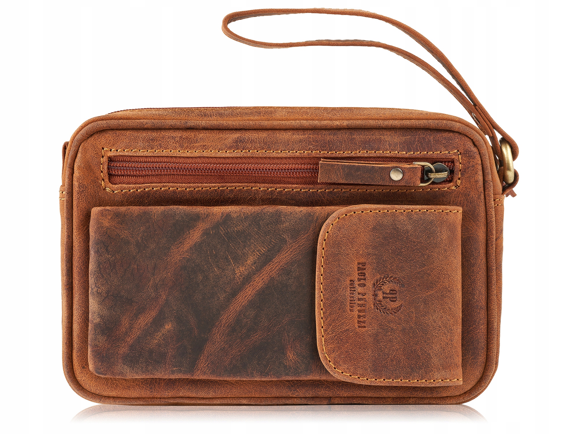 Kožená pánská taška na dokumenty s páskem na ruku, přírodní kůže, hnědá barva