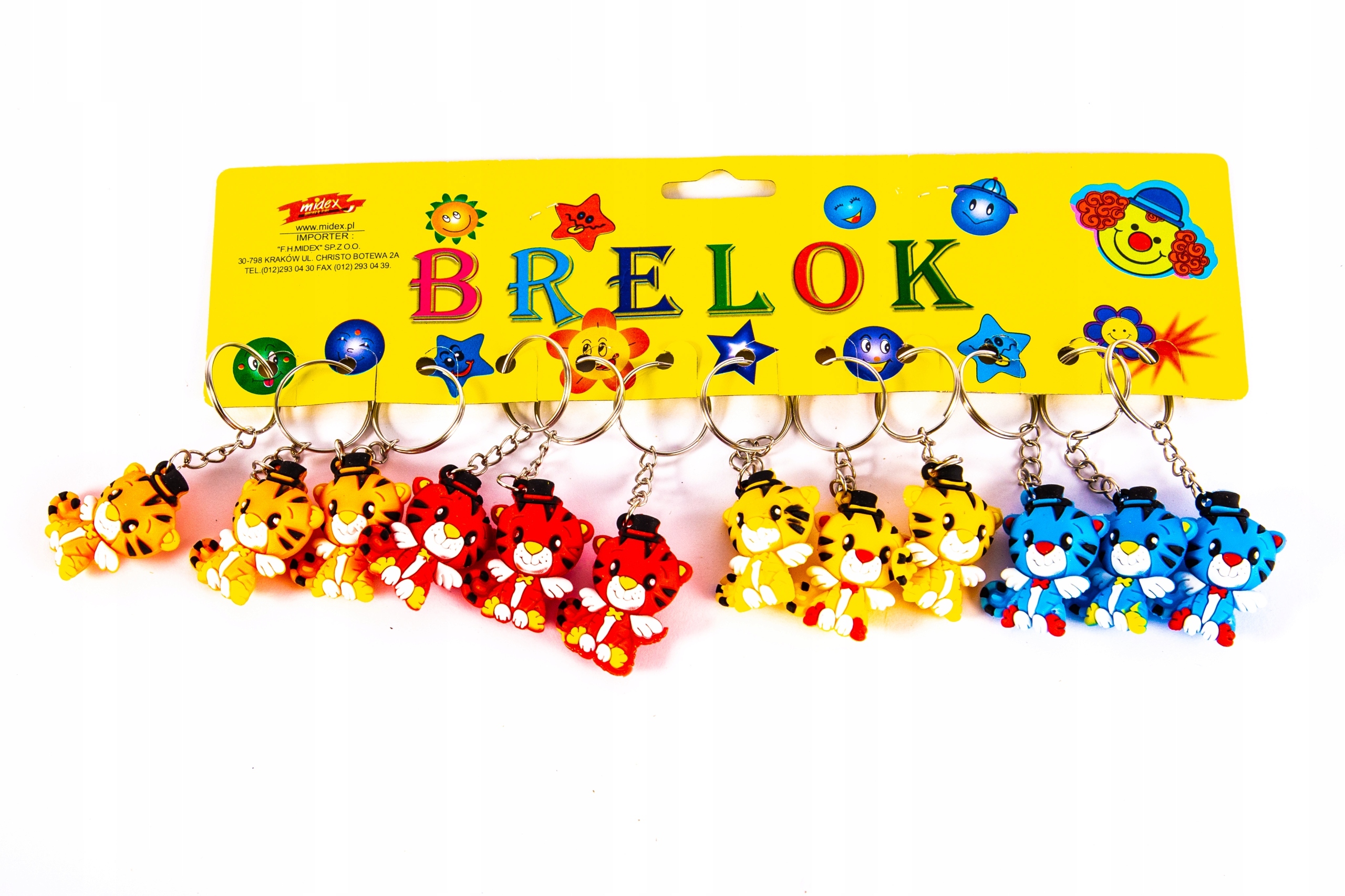 TYGRYSEK GUMOWY BRELOK DO KLUCZY ZESTAW 12szt