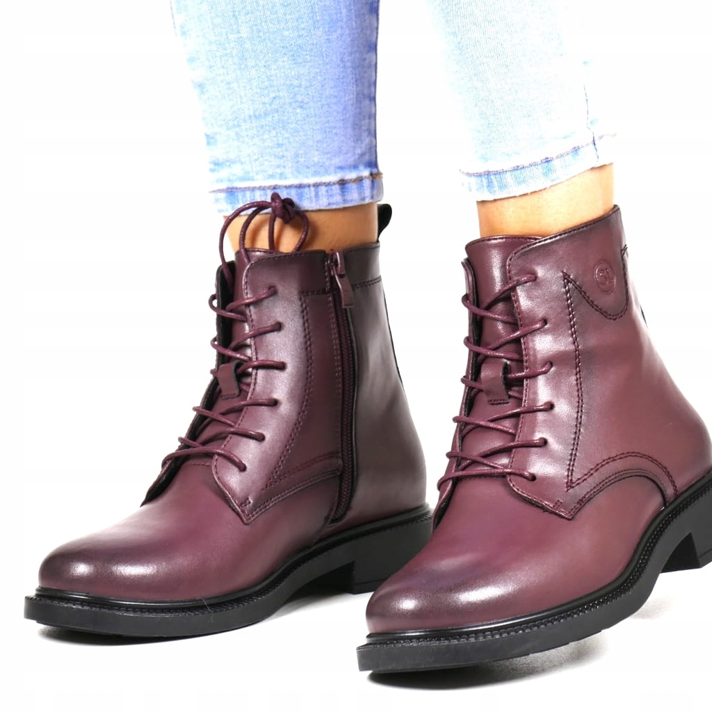 Bordové Dámské Boty Kotníkové Boty Z Kůže, Klasický Elegantní Zip, Pohodlné