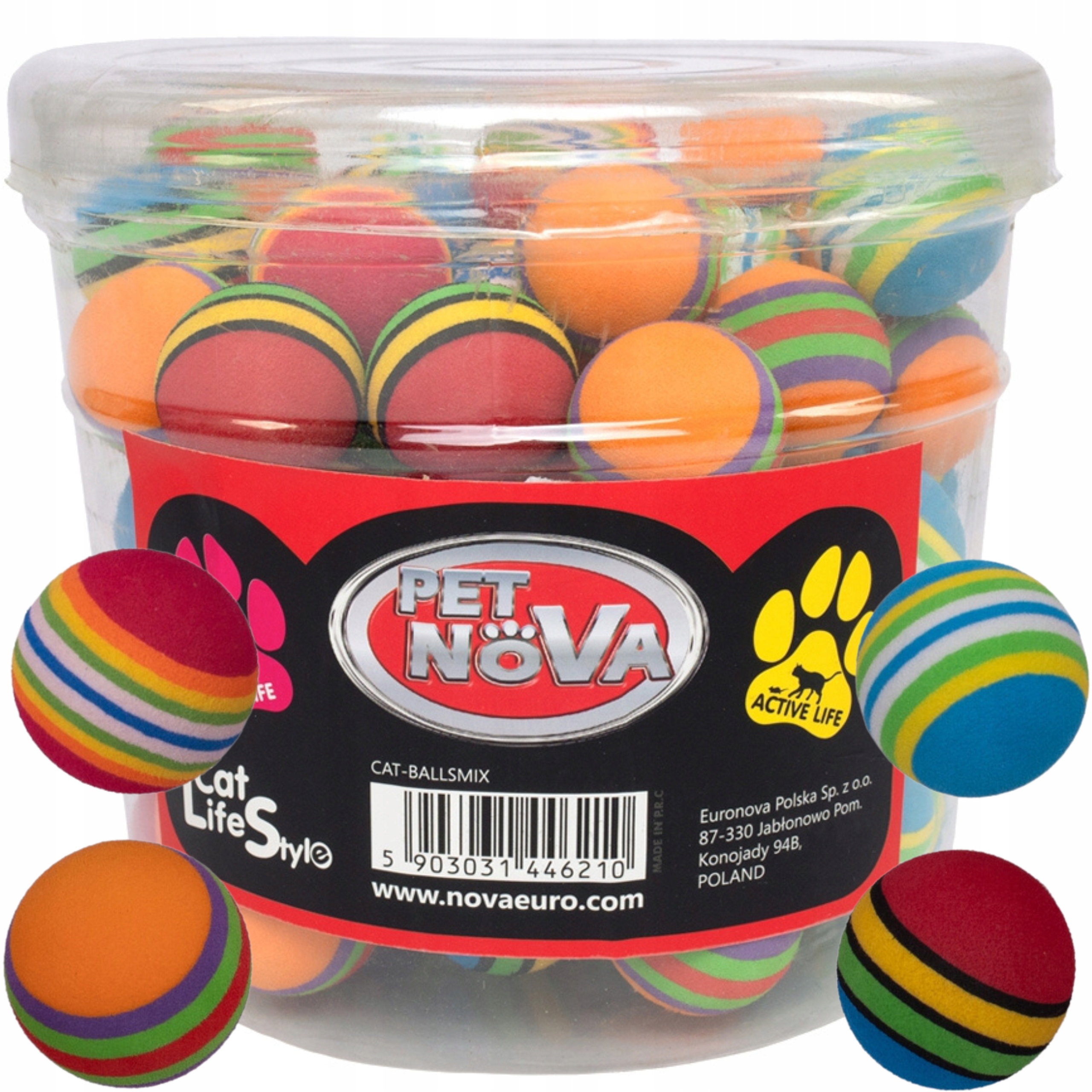 Levně Pet Nova Pěnová kulička lehká hračka z pěny pro kočky 3,5 cm, sada 67 ks