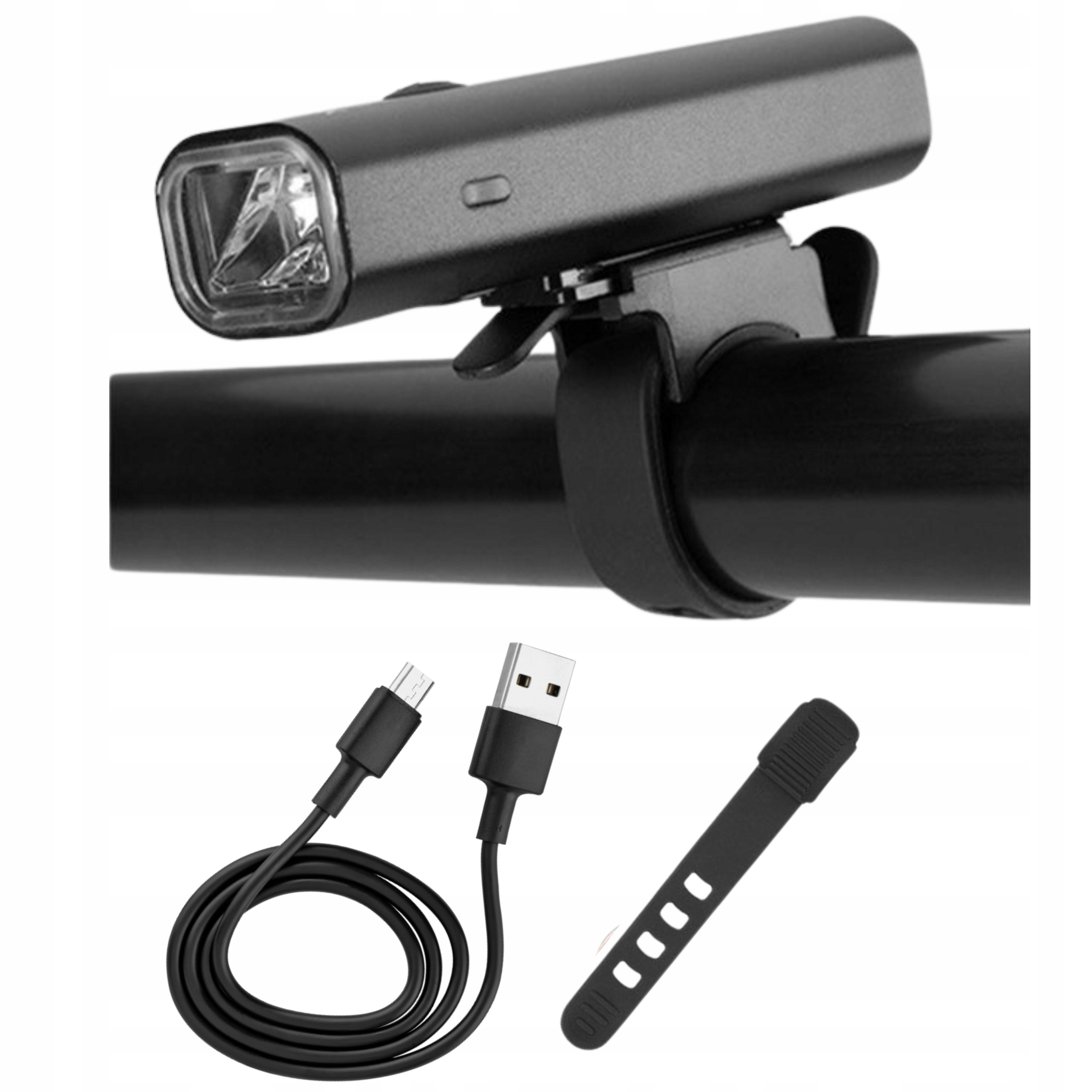 LAMPKA ROWEROWA LED PRZEDNIA DO ROWERU NA KIEROWNICĘ AKUMULATOROWA MOCNA Waga 106 g