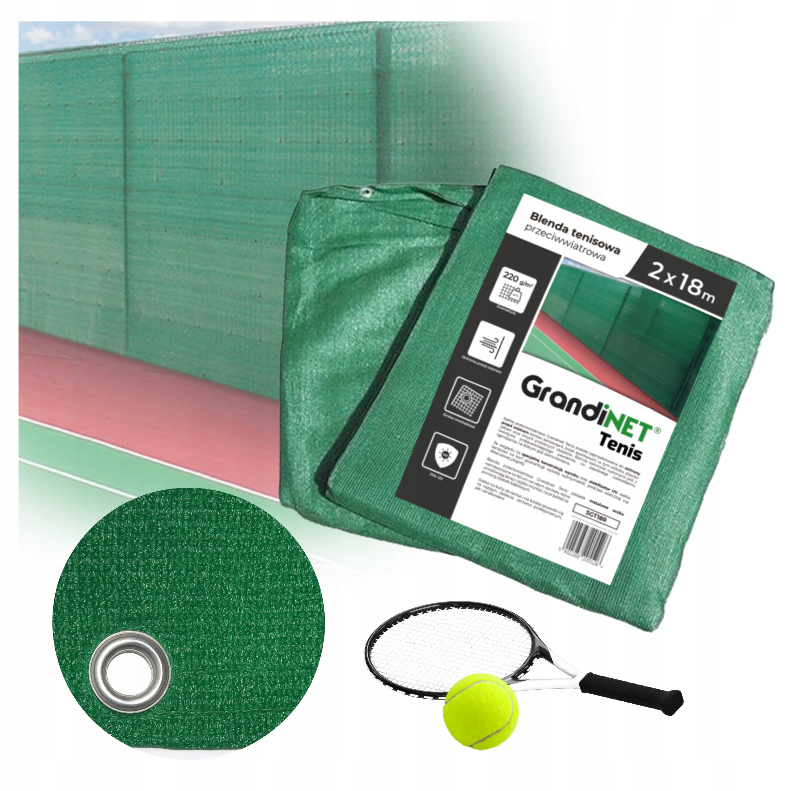 Blenda Tenisowa 2x18m na Korty Tenisowe Siatka Ochrona Przeciw Wiatrowa
