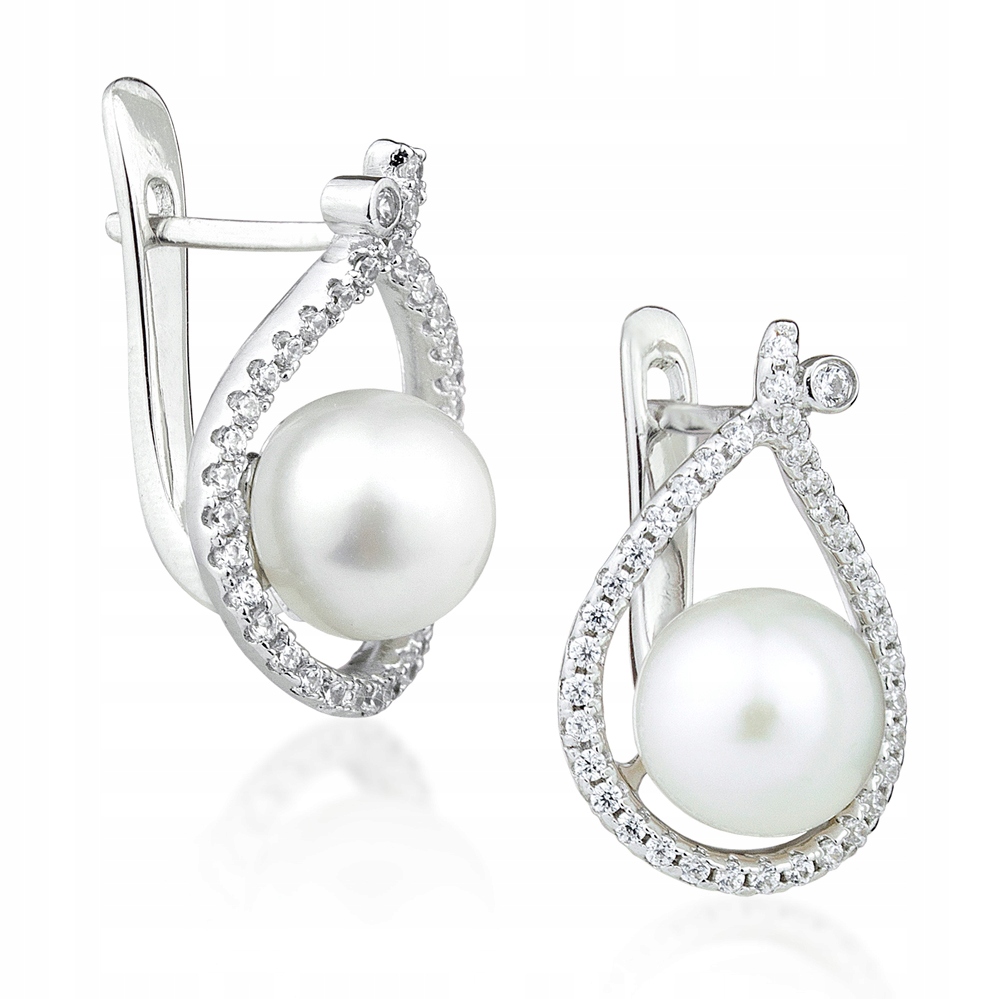 Náušnice Z Rhodiovaného Stříbra S Perlou A Zirkony