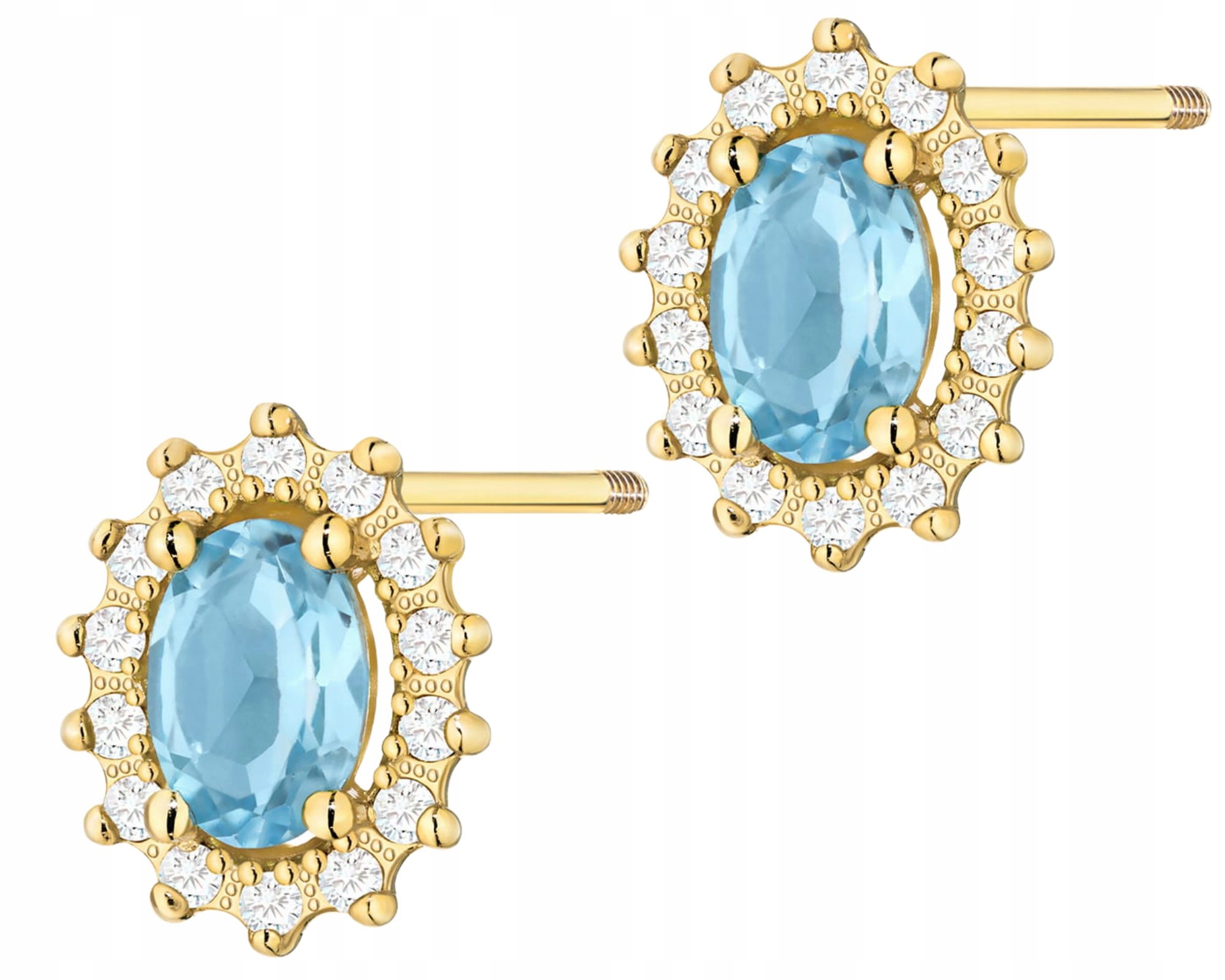 Zlaté Náušnice S Tyrkysovým Topazem A Diamanty Šroubovací Tyčinka Zlato 585