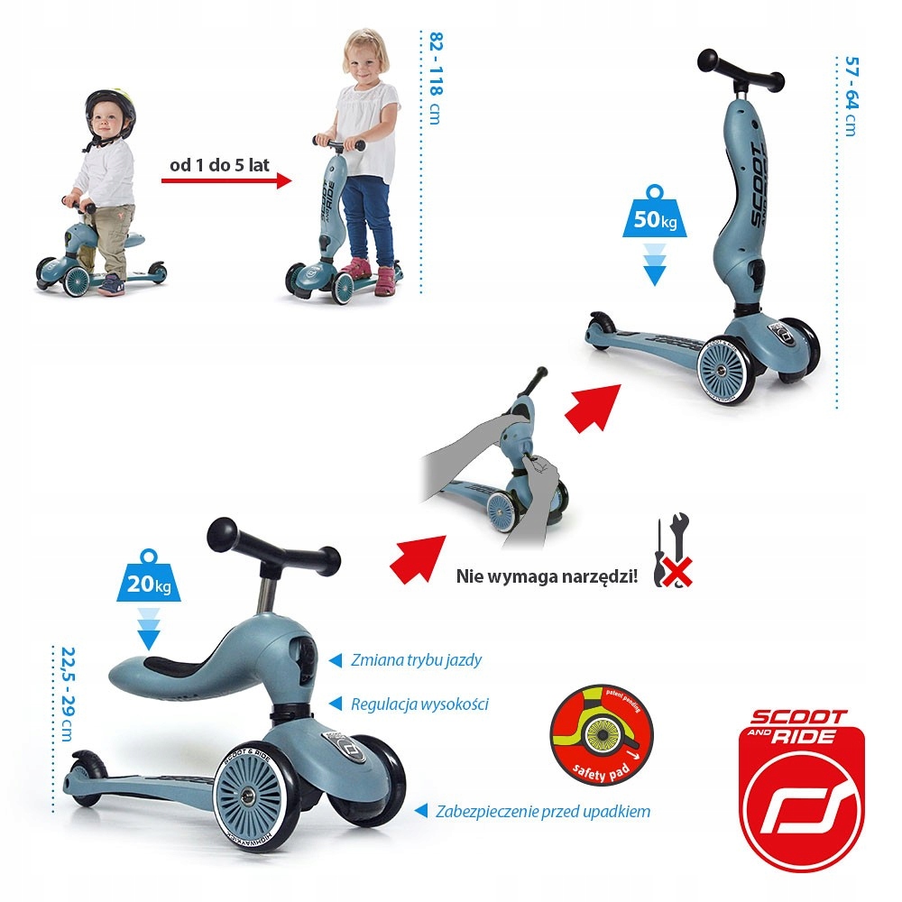 SCOOTANDRIDE HIGHWAYKICK 2W1 HULAJNOGA STEEL Liczba kół 3