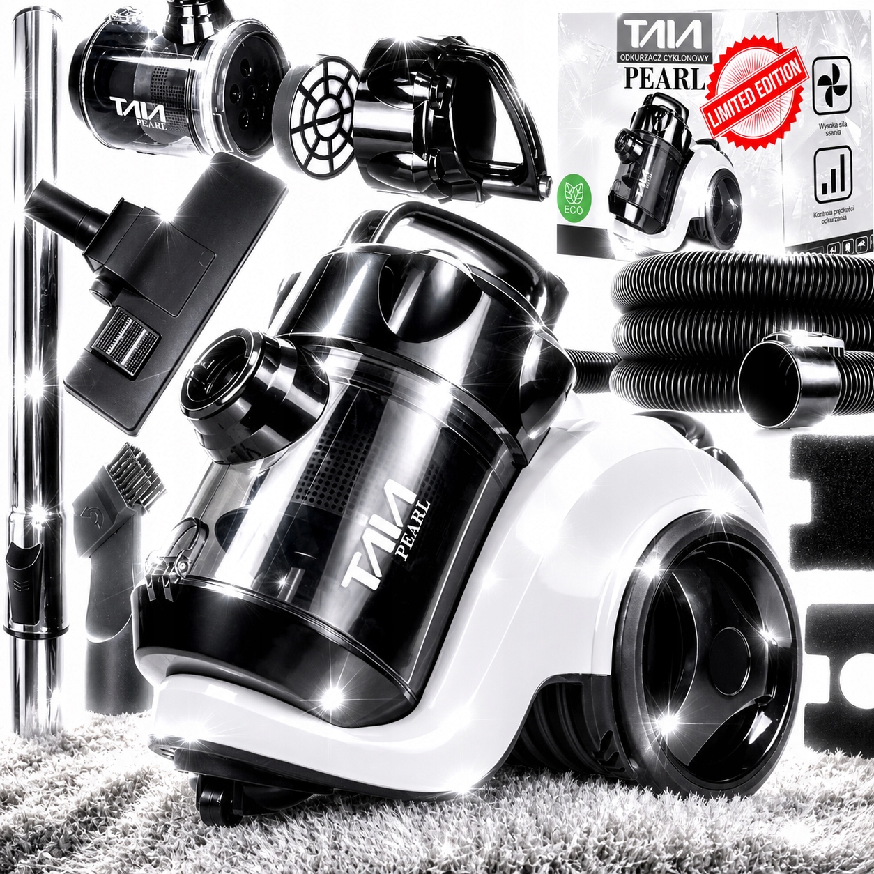Mocny Odkurzacz Cyklonowy Bezworkowy Taia Filtr Hepa Limited Edition Turbo