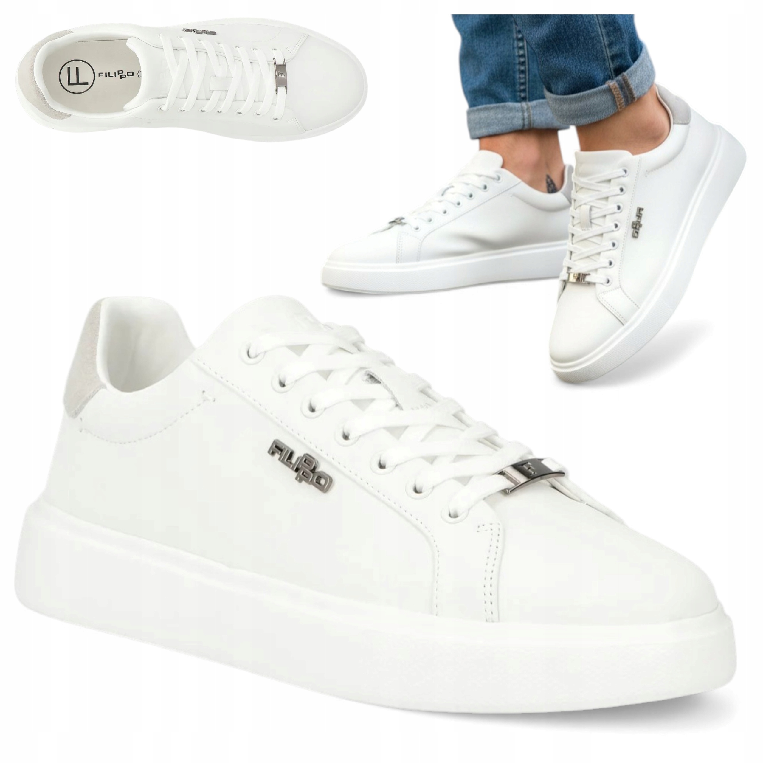 44 Filippo Pánské polobotky Z Přírodní Kůže Vázané Jarní Bílé Lehké