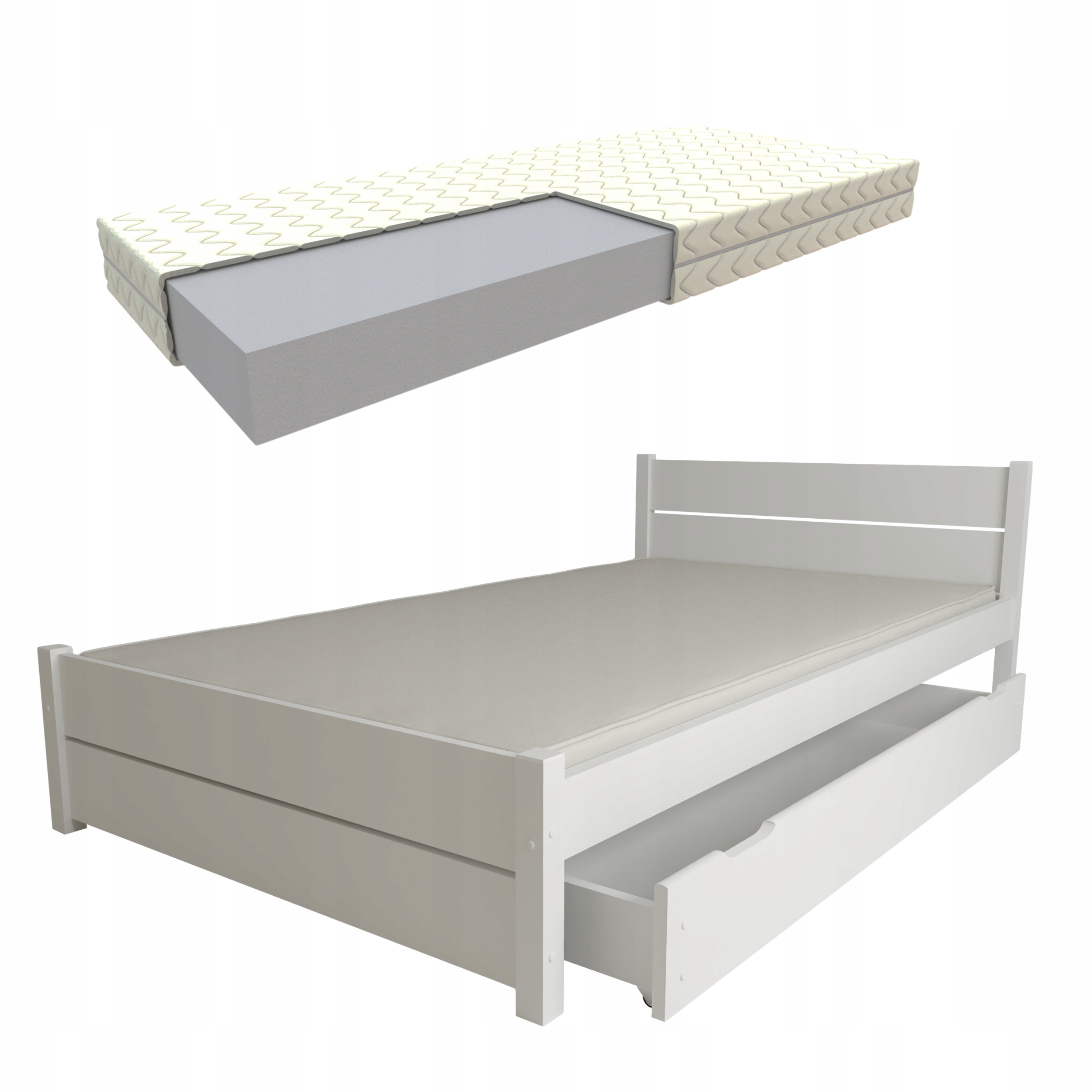 Bílá Postel Laura 120x200 S Zásuvkou A Pěnovou Matrací Rošt Bonus