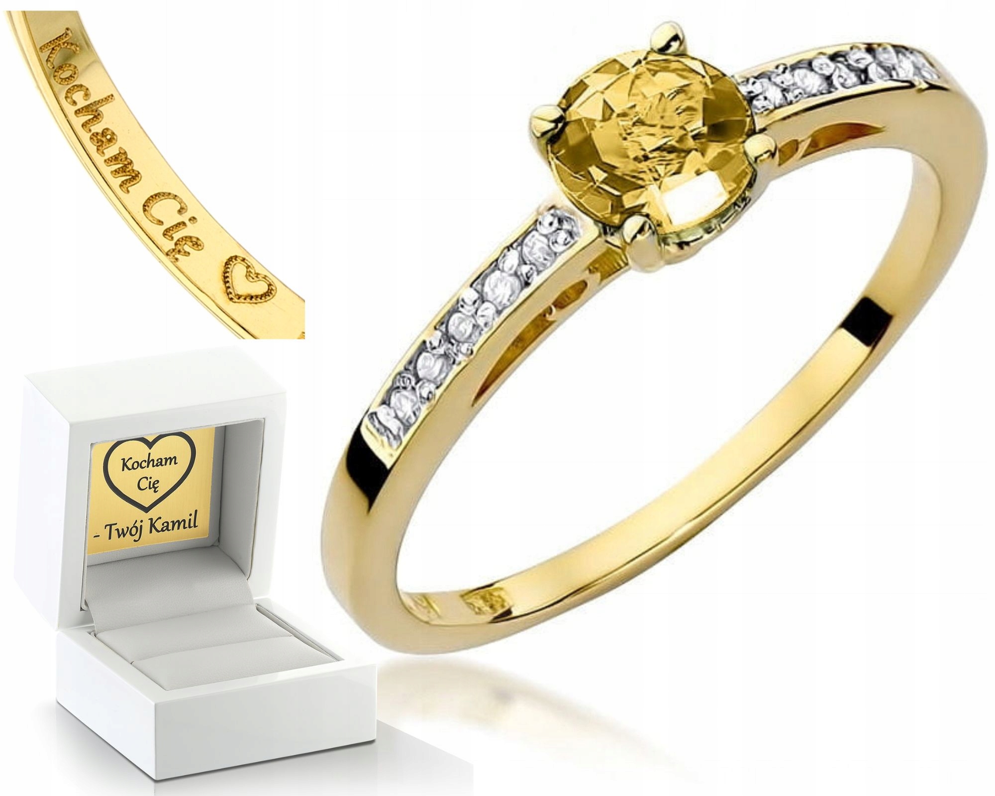 Zlatý Prstýnek S Citronem A Brilianty 585 Gravírování