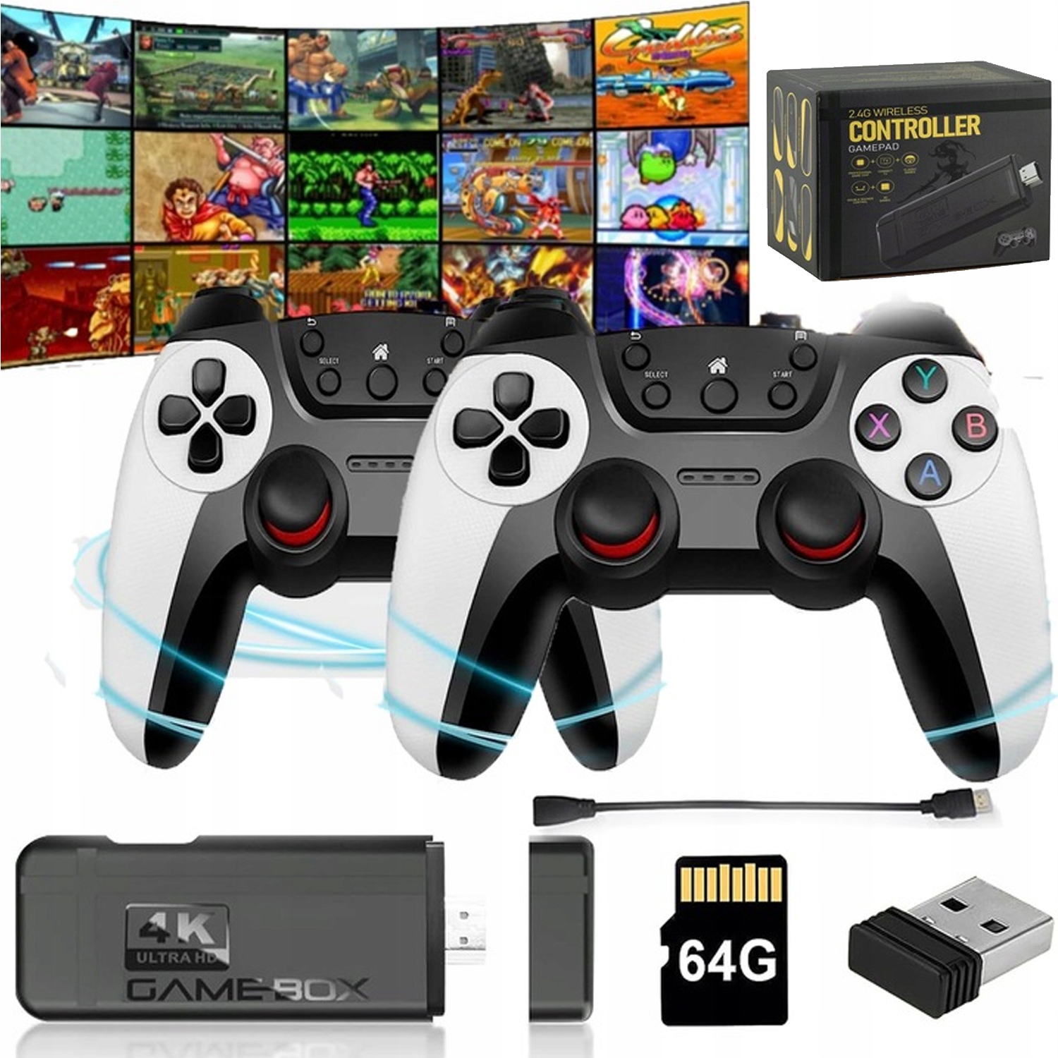 Bezprzewodowa Konsola Retro z 30000 Gier, Hdmi, 2 Pady K9