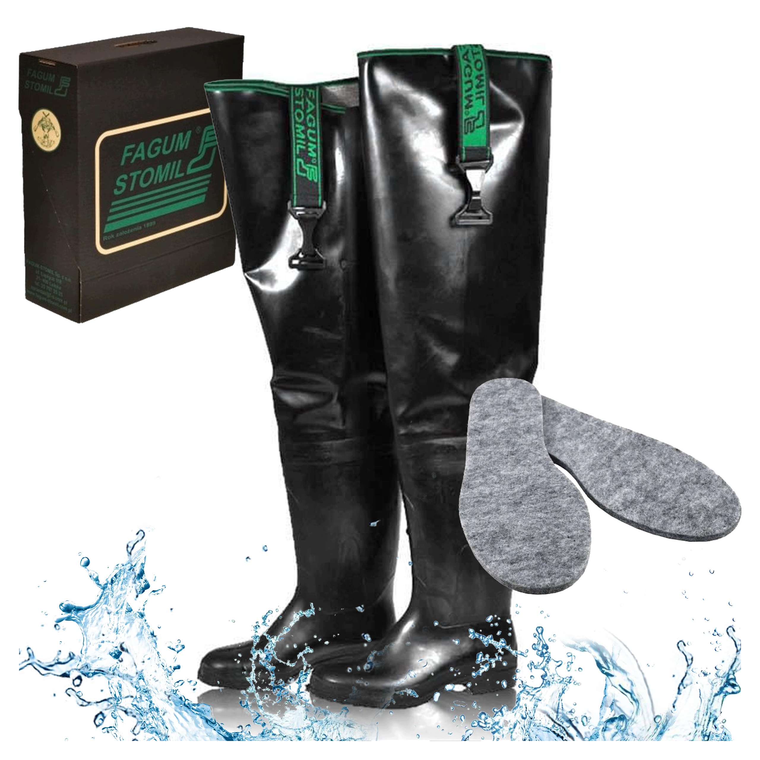 Buty Wędkarskie Rybackie Wodery Biodrowe Gumowe Fagum Stomil 819 Czarne 43