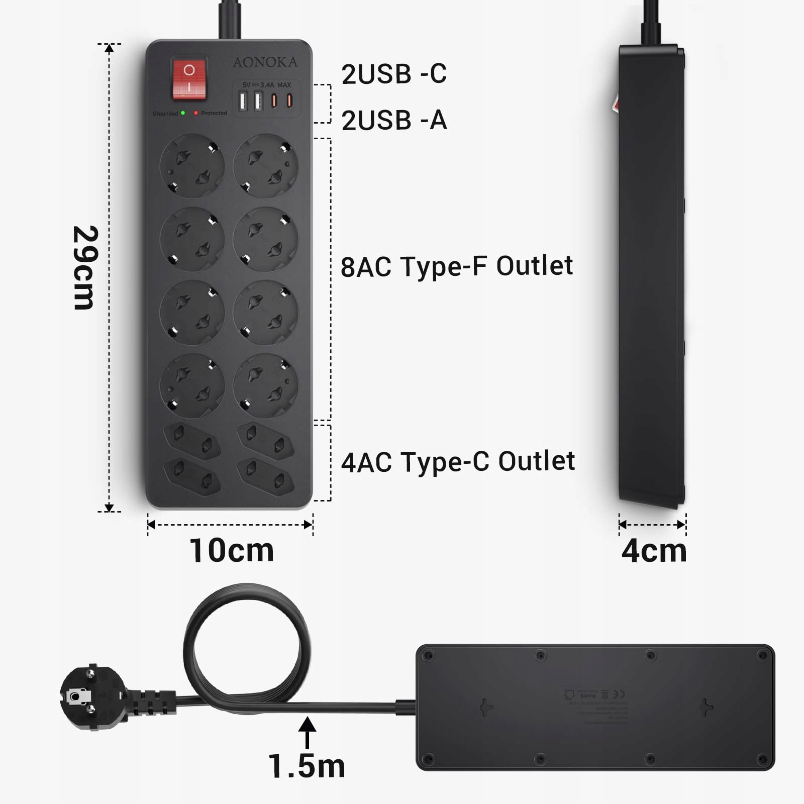 AONOKA Przedłużacz Taśma Listwa Zasilająca USB 12 — miniatura 13
