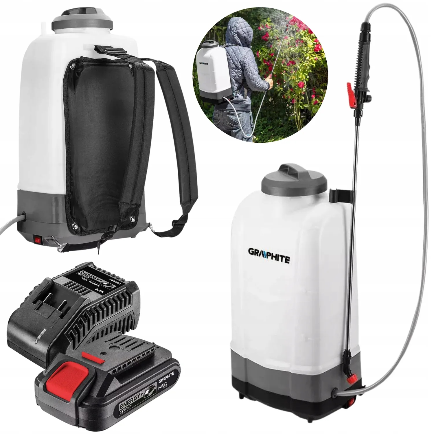 Zestaw Opryskiwacz Akumulatorowy Plecakowy 15L Bateria 2Ah Ładowarka