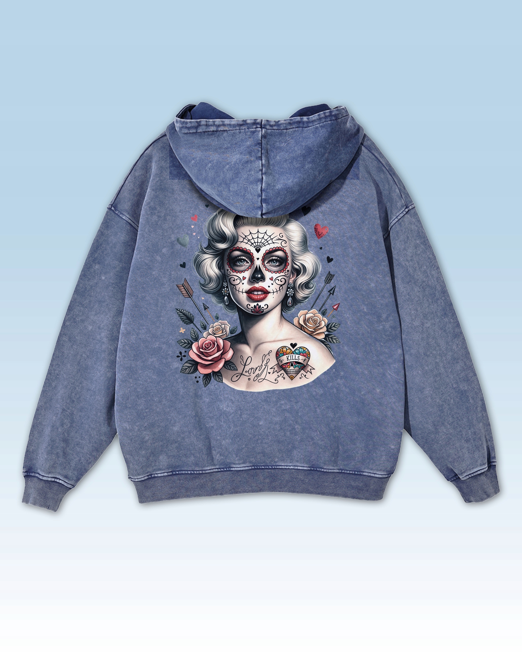 Tetování Marilyn Monroe Oversize mikina s kapucí , modrá, XXL