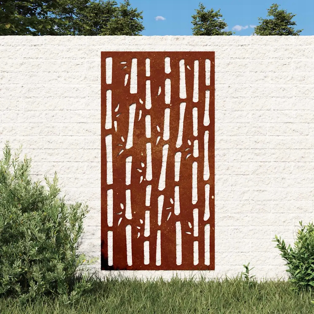 vidaXL Zahradní nástěnná dekorace 105 x 55 cm cortenová ocel Bambus