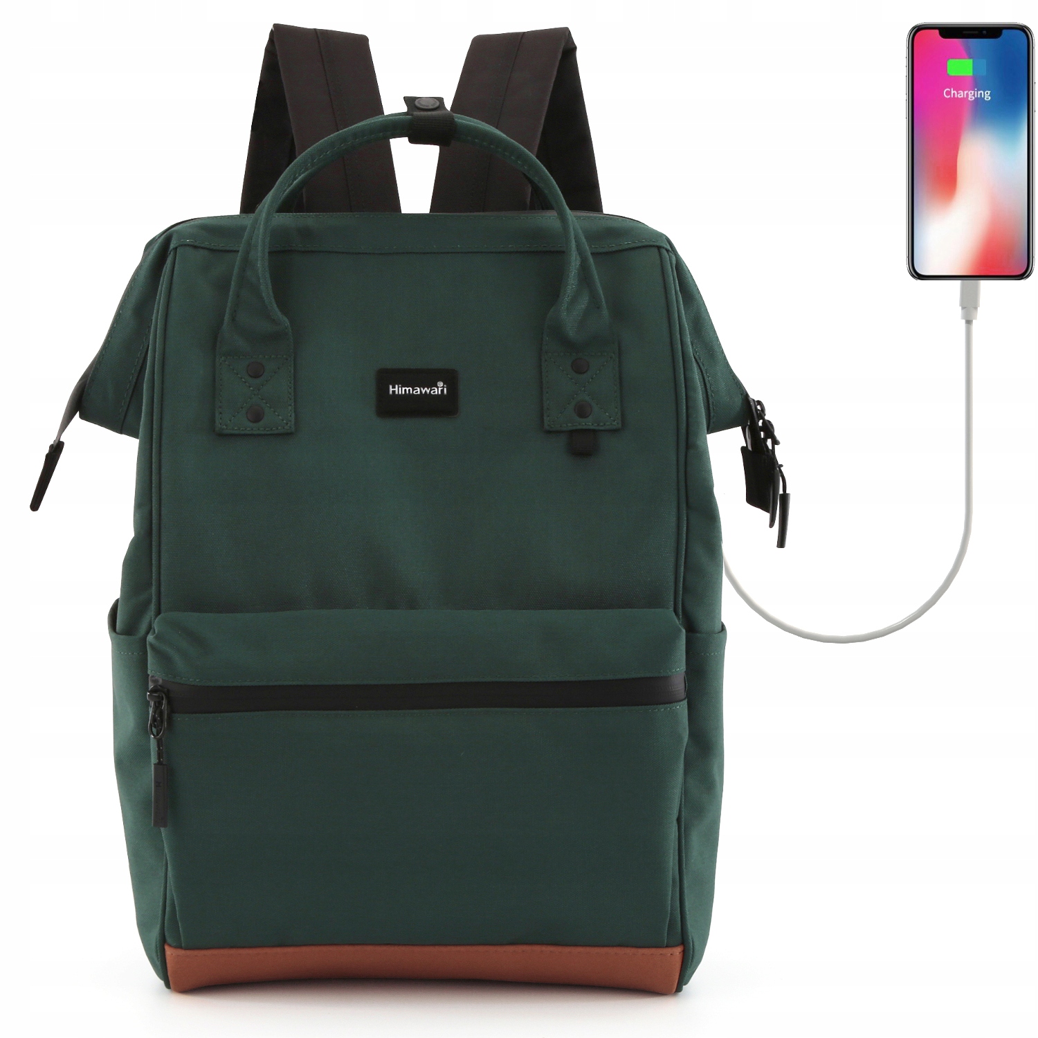 Plecak damski Himawari 124 na laptopa 15 z Usb wodoodporny butelkowa zieleń