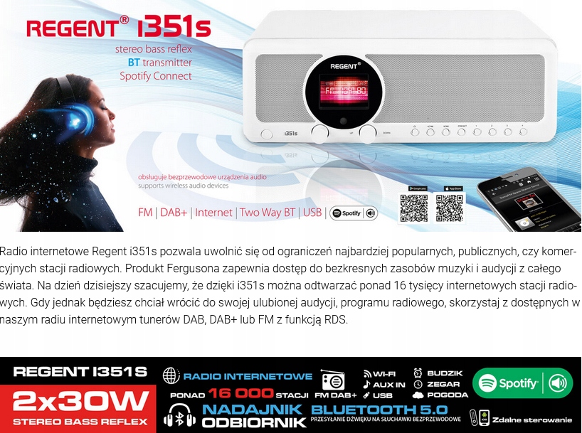 Radio internetowe FERGUSON Regent i351s Wi-Fi DAB+ FM USB BT Spotify CZARNE Marka Regent