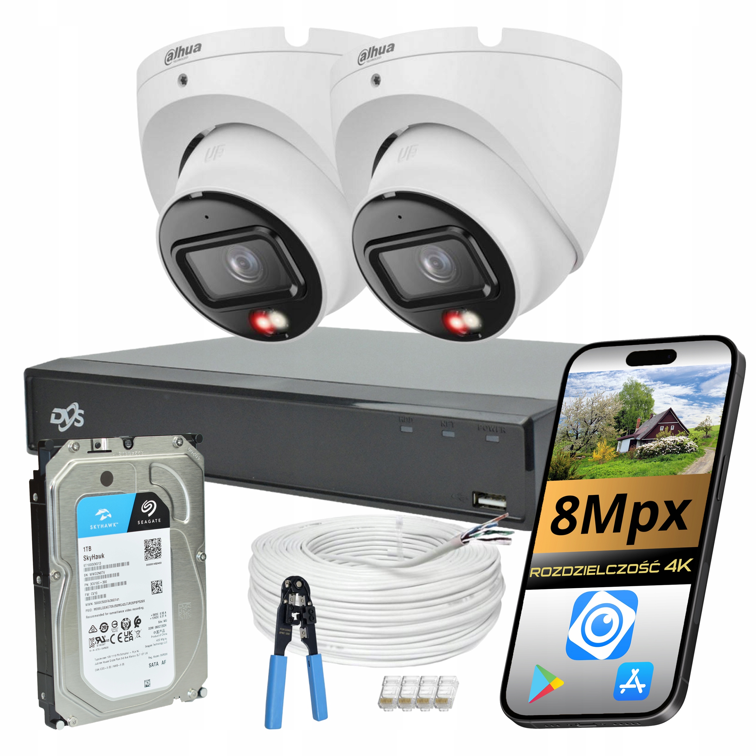 Monitorovací Sada Dahua 2 Kopulové Ip Kamery Poe Ultra Hd 8Mpx Ai Disk