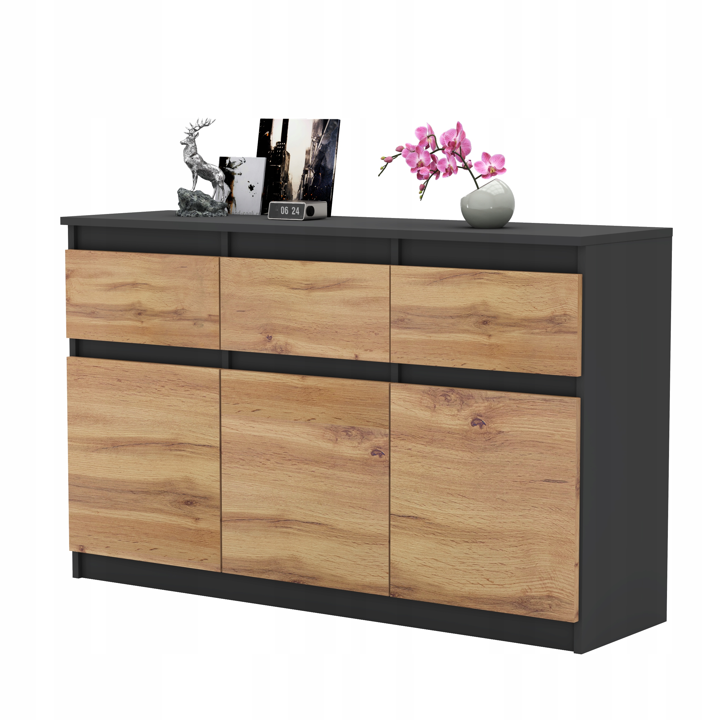 Komoda OLA szafka 120 cm 3 szuflady nowoczesna pojemna rtv ANTRACYT system Szerokość mebla 120 cm
