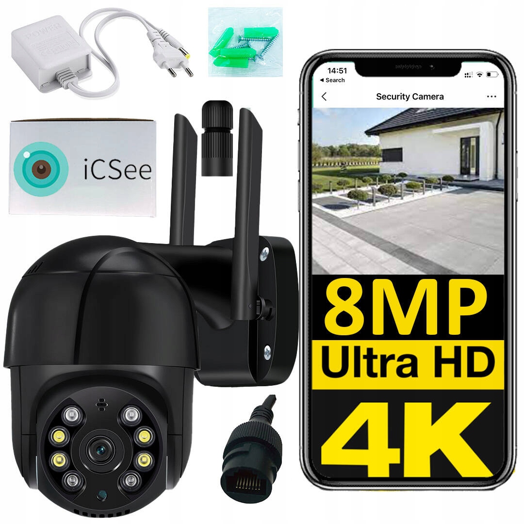 Kamera zewnętrzna Sone 4K 8MP obrotowa Wi-Fi IP66
