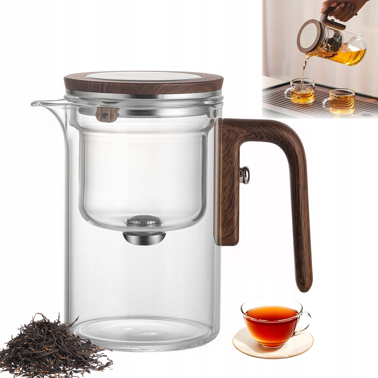 Vařič čaje 600 ml Sklo Ocelový Filtr 90° bez vylévání