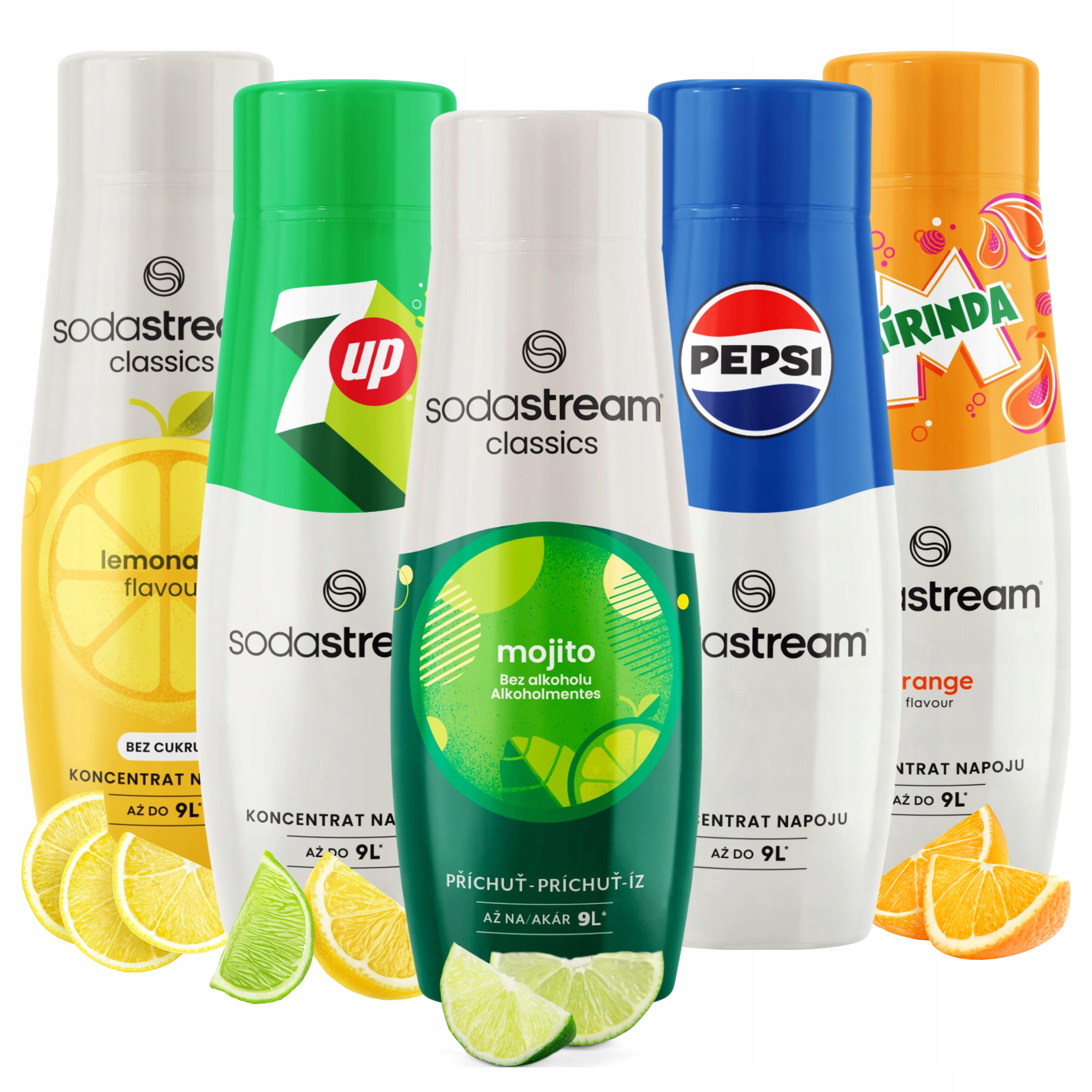 Sada sirupů SodaStream pro vodu Mojito, Mirinda, 7UP, Pepsi, Limonáda