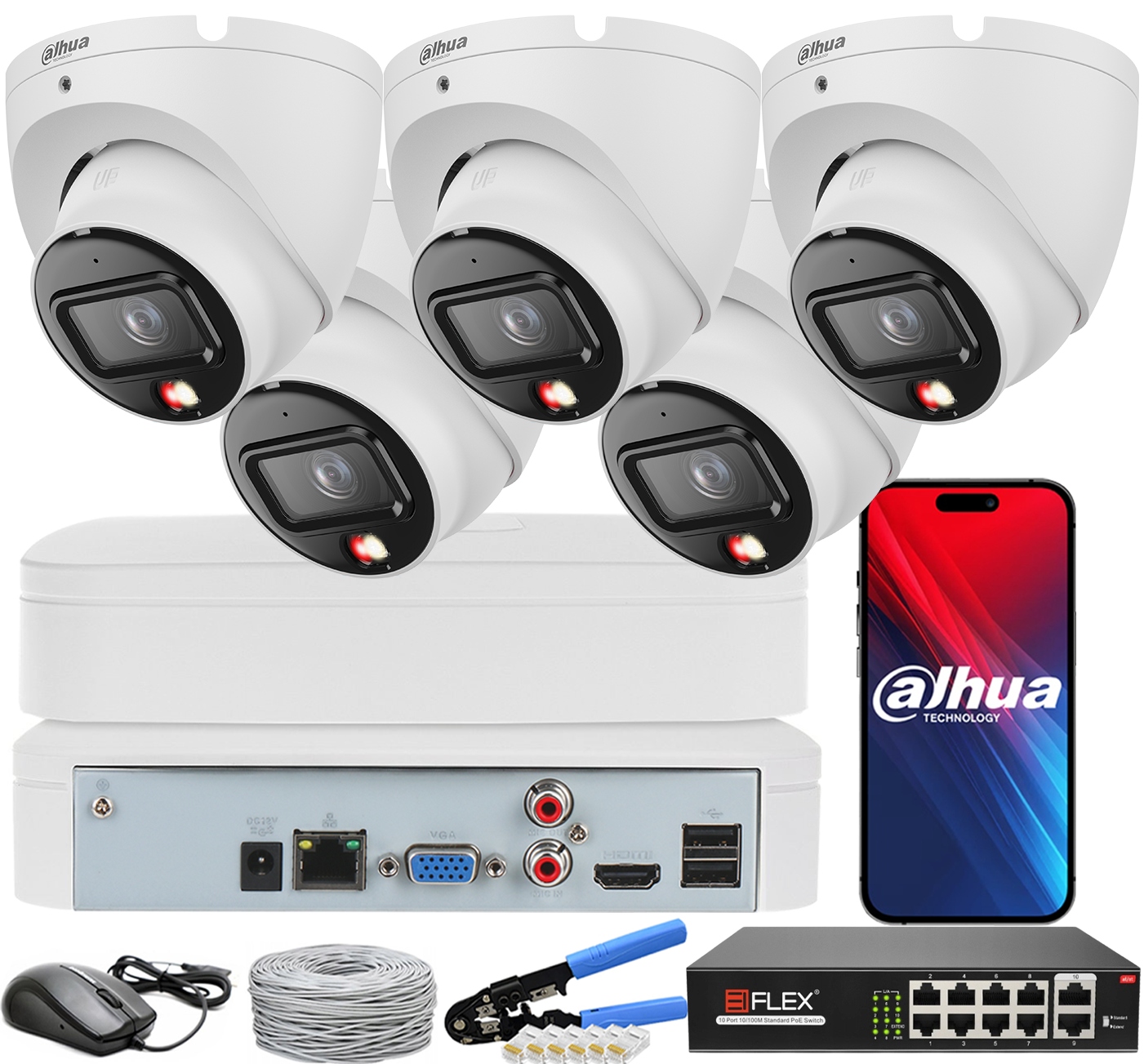 Zestaw Monitoringu Dahua 5 Kamer 8Mpx 4K IPC-HDW1839T-A-IL Poe Smart Dual
