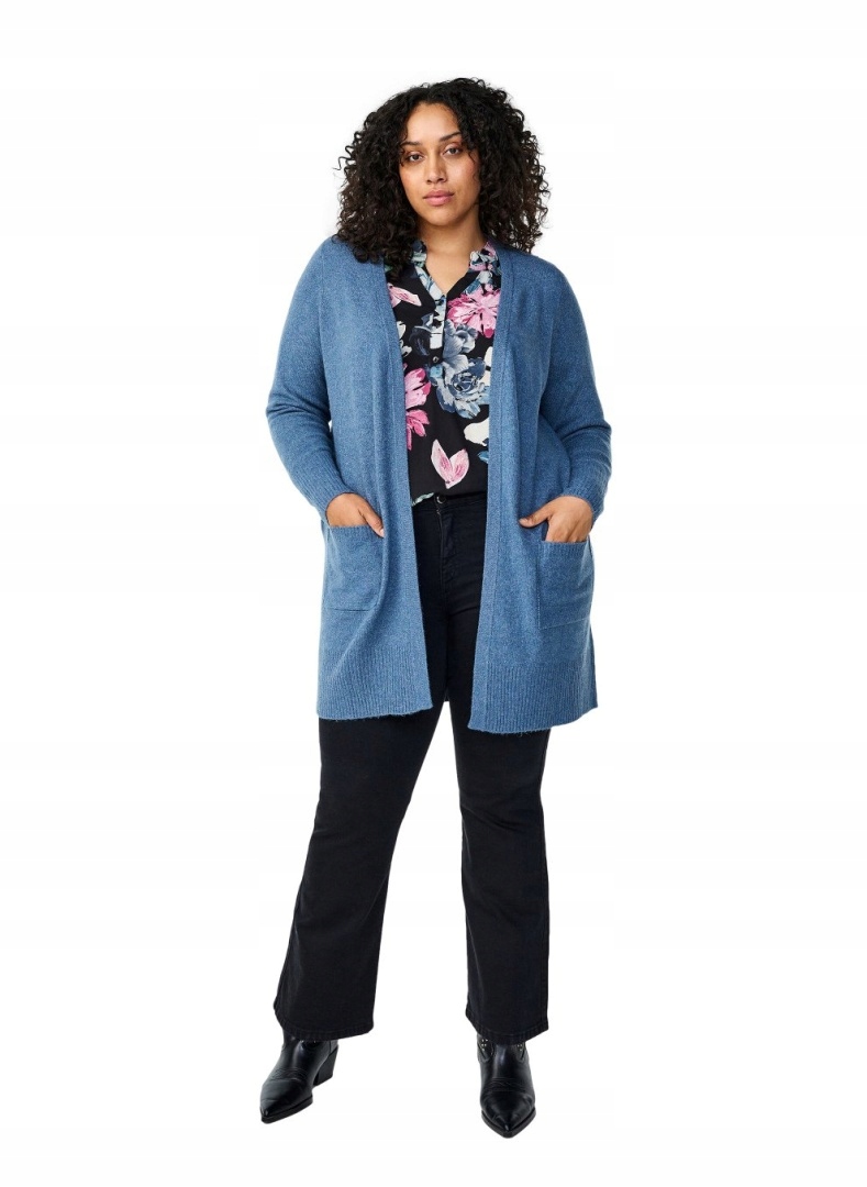 Sako Plus Size Zizzi Pletený Modrý Kardigan 176B