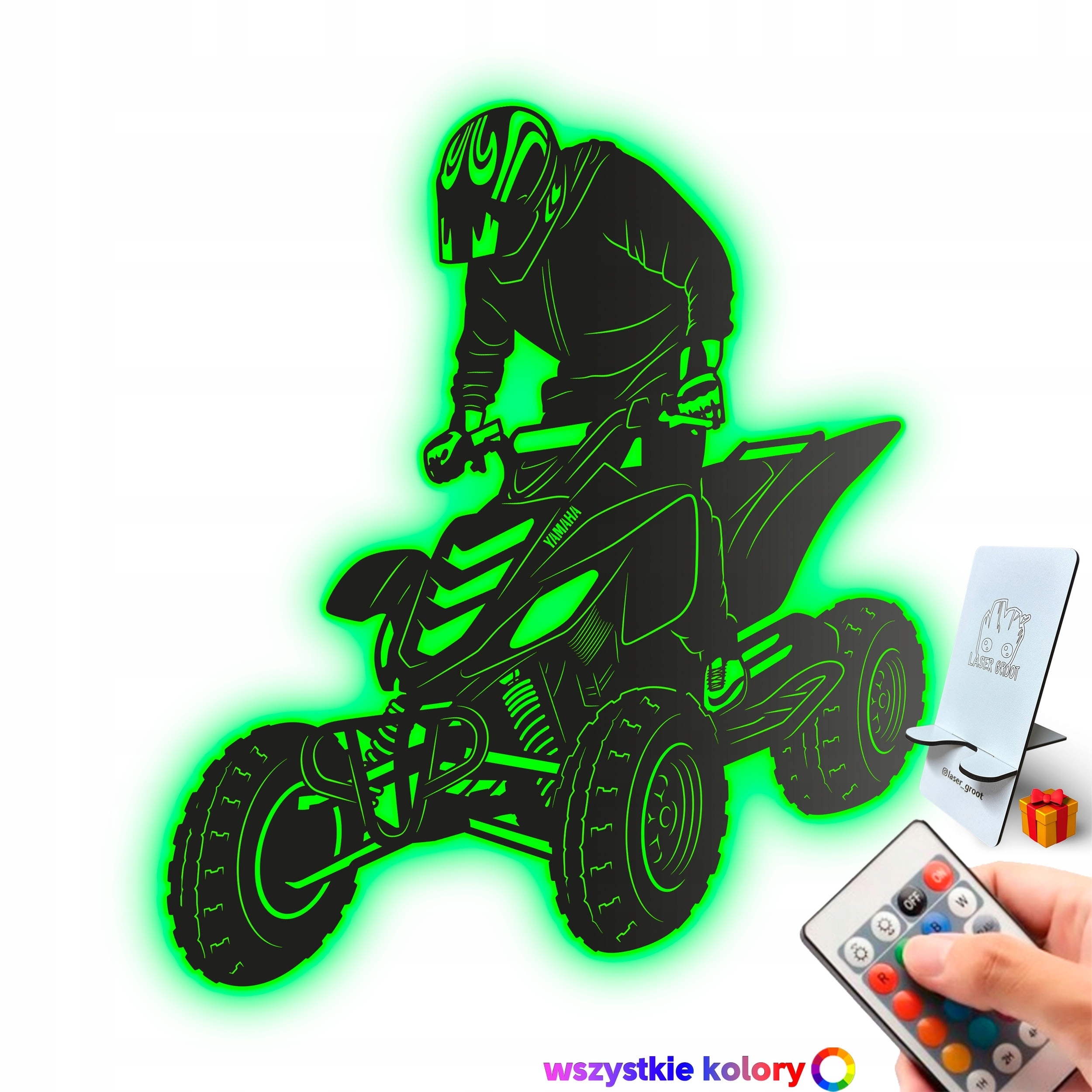 Dřevěný 3D obraz Kvadrocykl Yamaha Raptor Dárek Noční Lampa Led XL