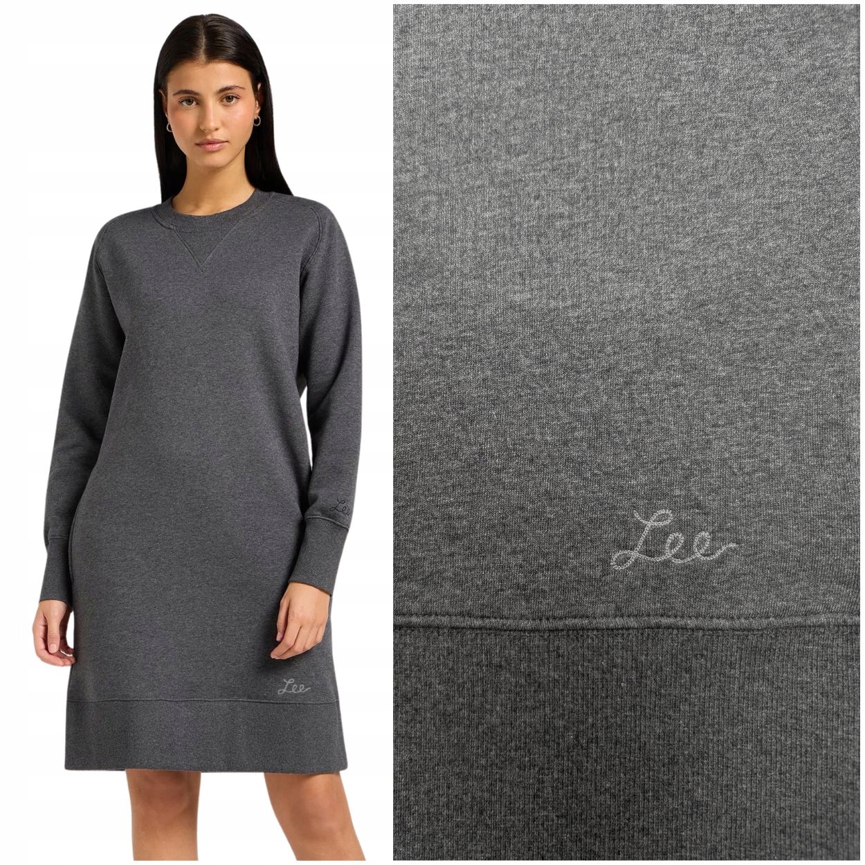 Lee Raglan Shirt Dress Charcoal volná šedá bavlněná mikina šaty M