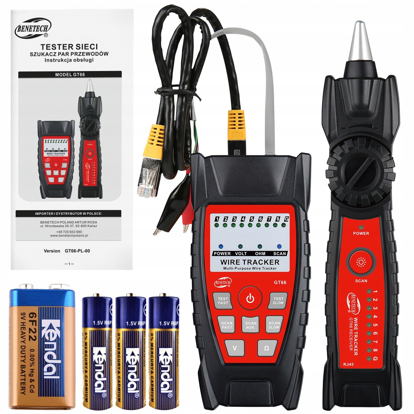 SZUKACZ PAR PRZEWODÓW SIECI Z SONDĄ TESTER KABLI SIECIOWYCH RJ45 RJ11 LED