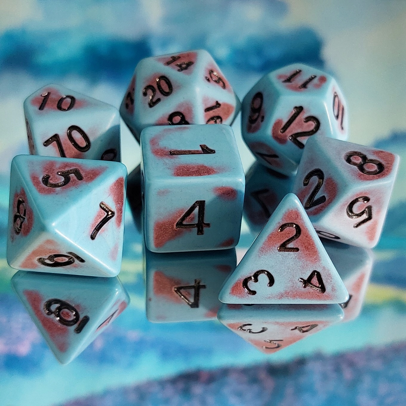 NIEBO I PIEKŁO ZESTAW 7 KOŚCI KOSTEK RPG Liczba ścian 4 6 8 10 12 20