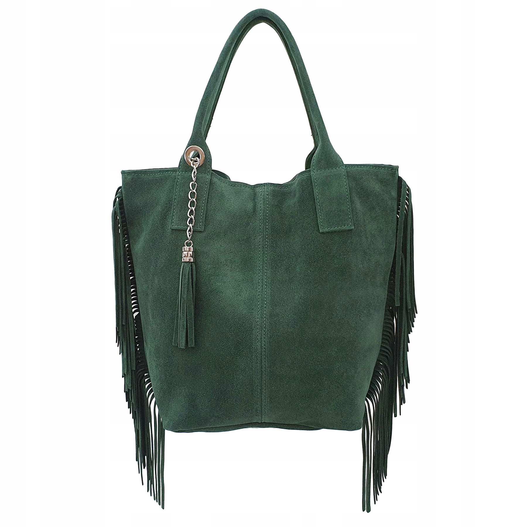 

Torebka zamszowa shopper worek frędzle C.zielona