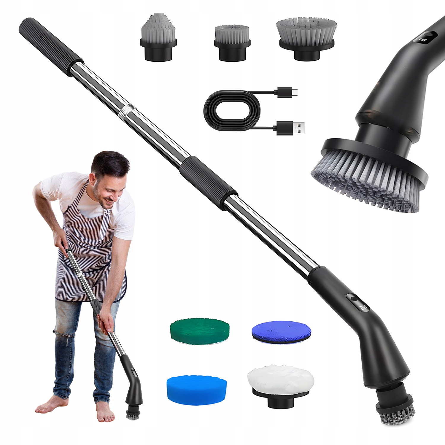 Bezdrátový Elektrický Rotační Kartáč Teleskopický 2-RYCHLOSTNÍ Mop