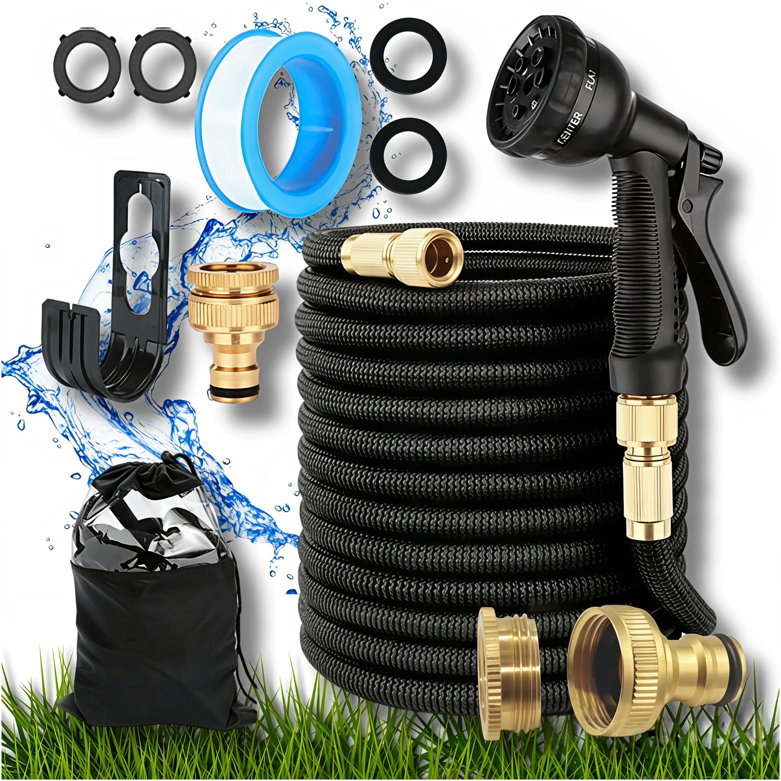 Wąż Ogrodowy 1/2 Rozciągliwy 30 m Podlewanie Mocny Nawodnienie Zestaw 6w1