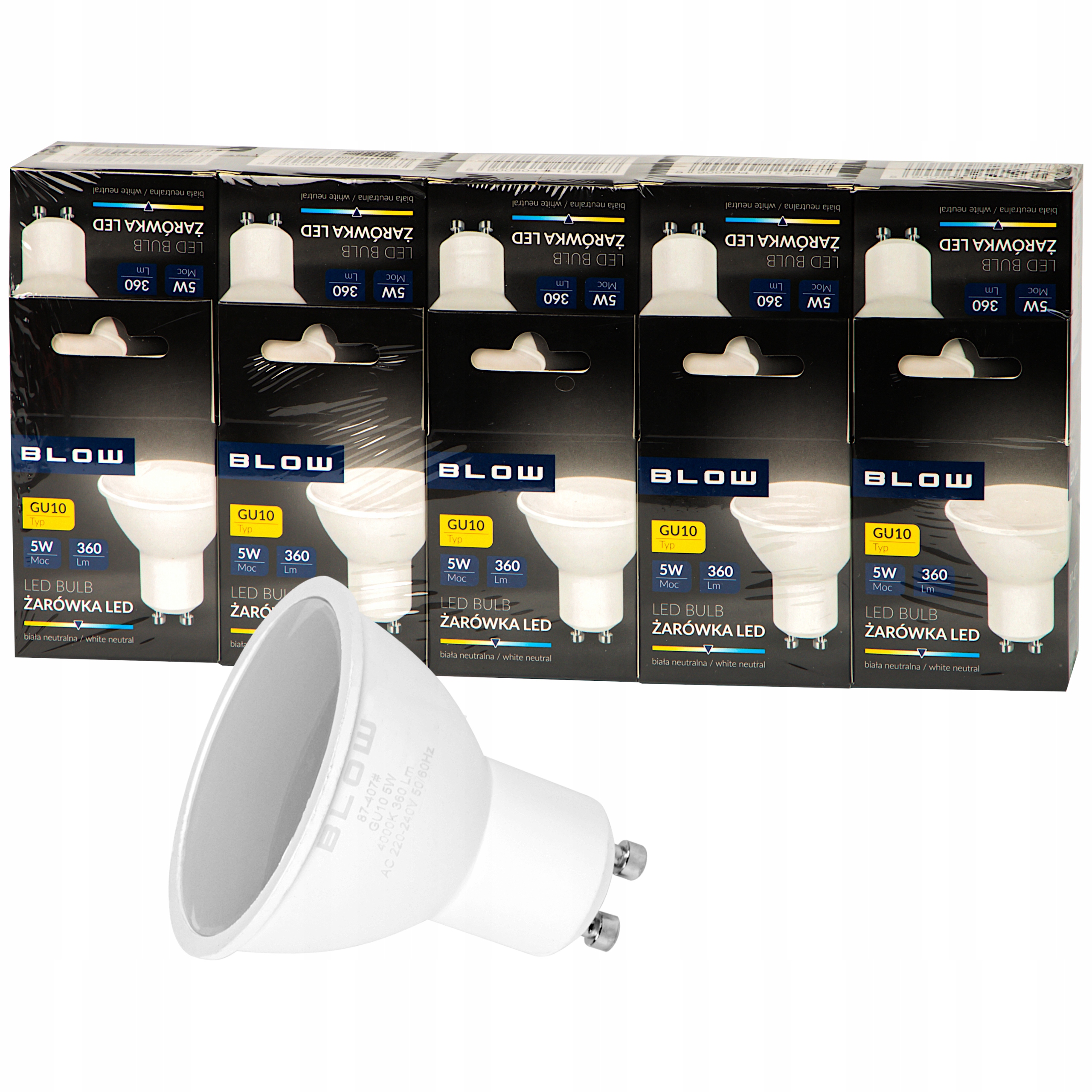 

10x Żarówka Led GU10 5W=40W Biała Neutralna Zestaw
