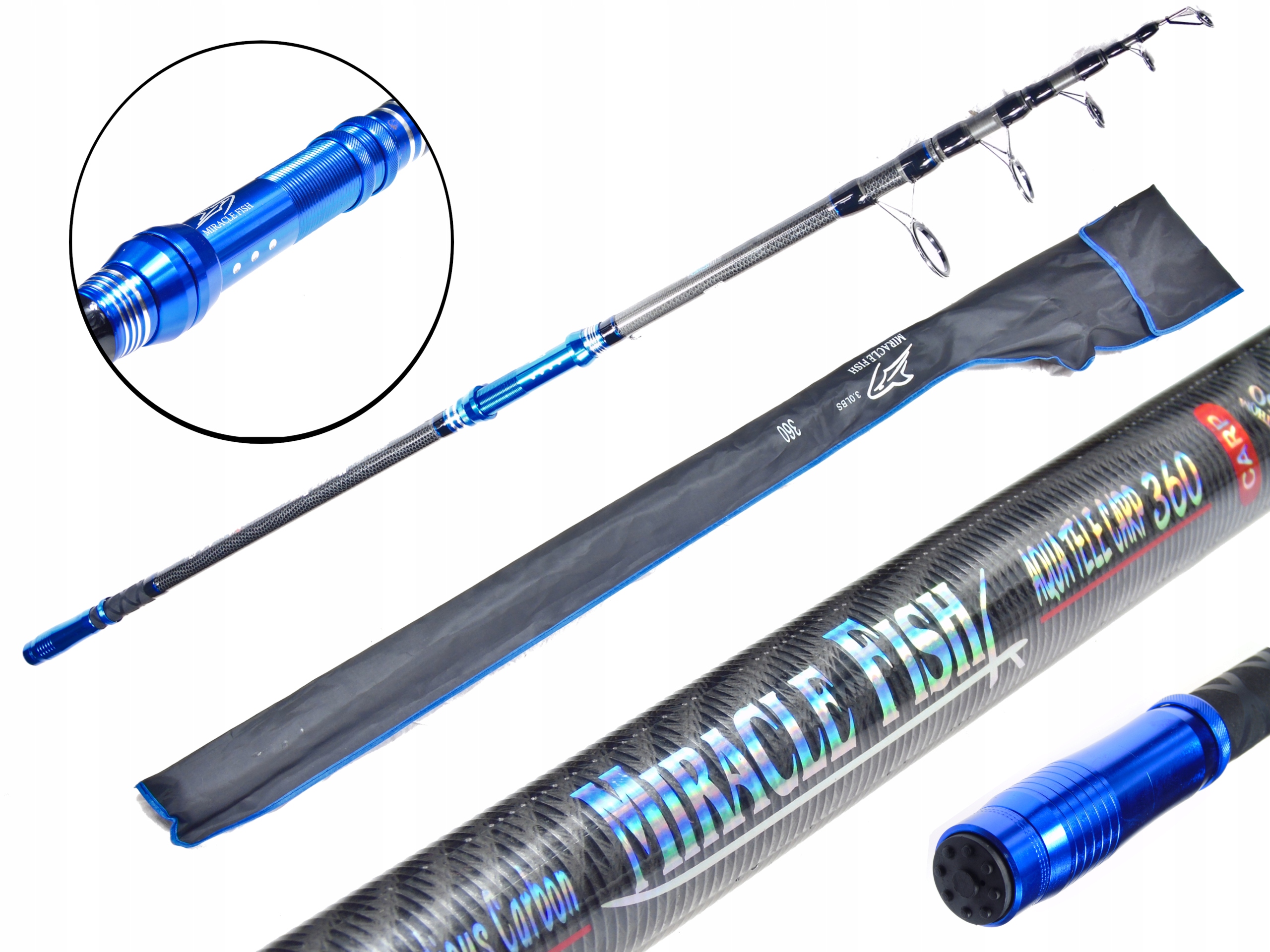 Wędka Karpiowa Węglowa 3,60 Aqua Carp Teleskopowa 3,0 l Grunt Solidna