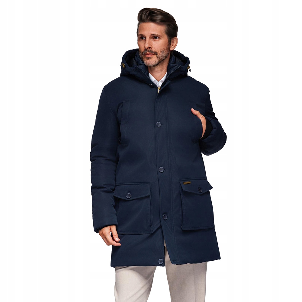Elegantní pánská parka s kapsami, tmavě modrá, V2 OM-JAPJ-0287 vel. XXL