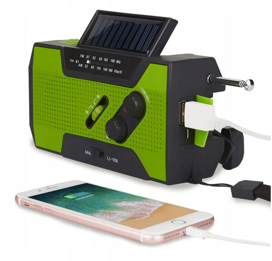 Radio Przenośne Awaryjne Solarne Na Korbę Fm Powerbank Sos 2000mAh