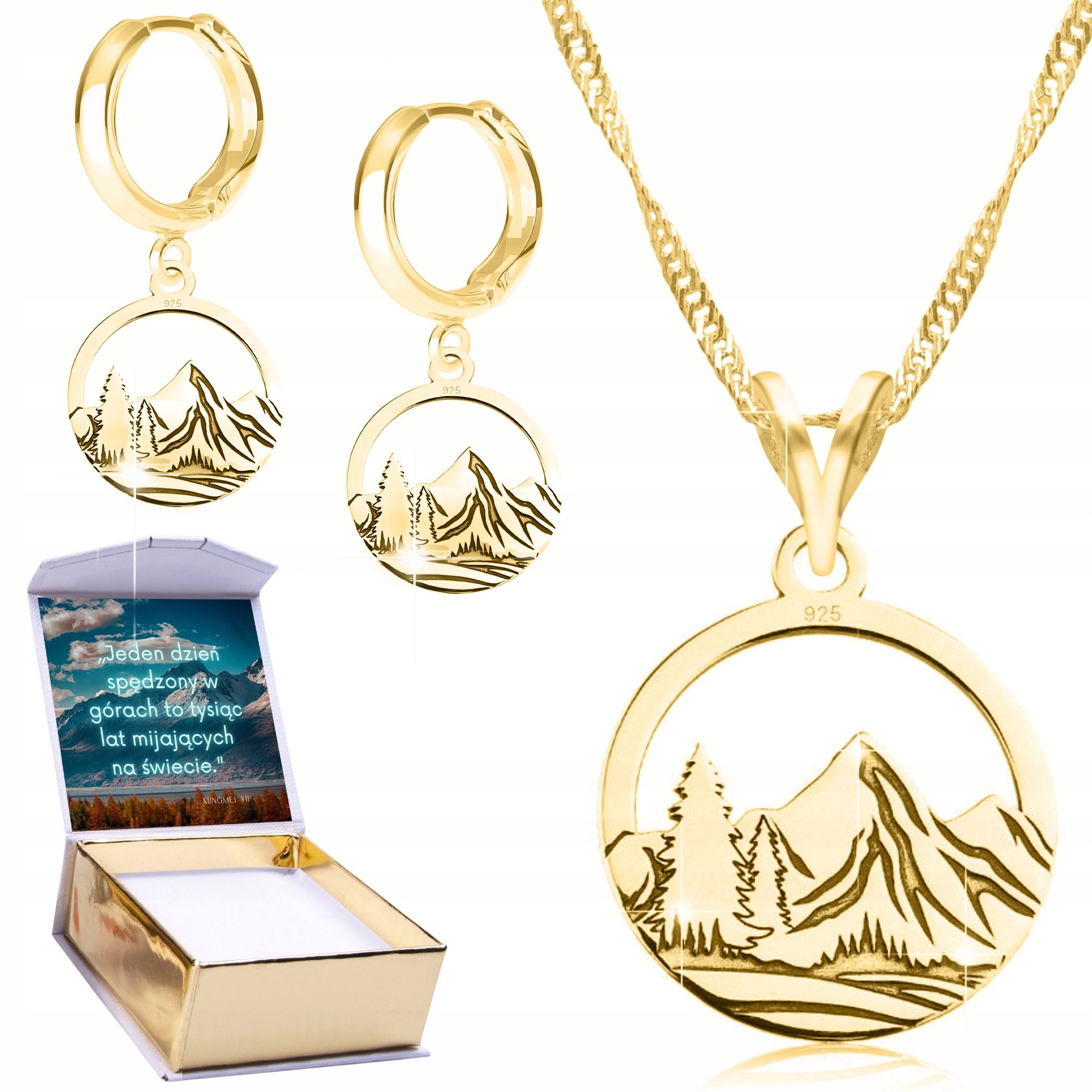 Sada Zlatý náhrdelník Náušnice na Biglu Hory Tatry s horami s925 Potisk