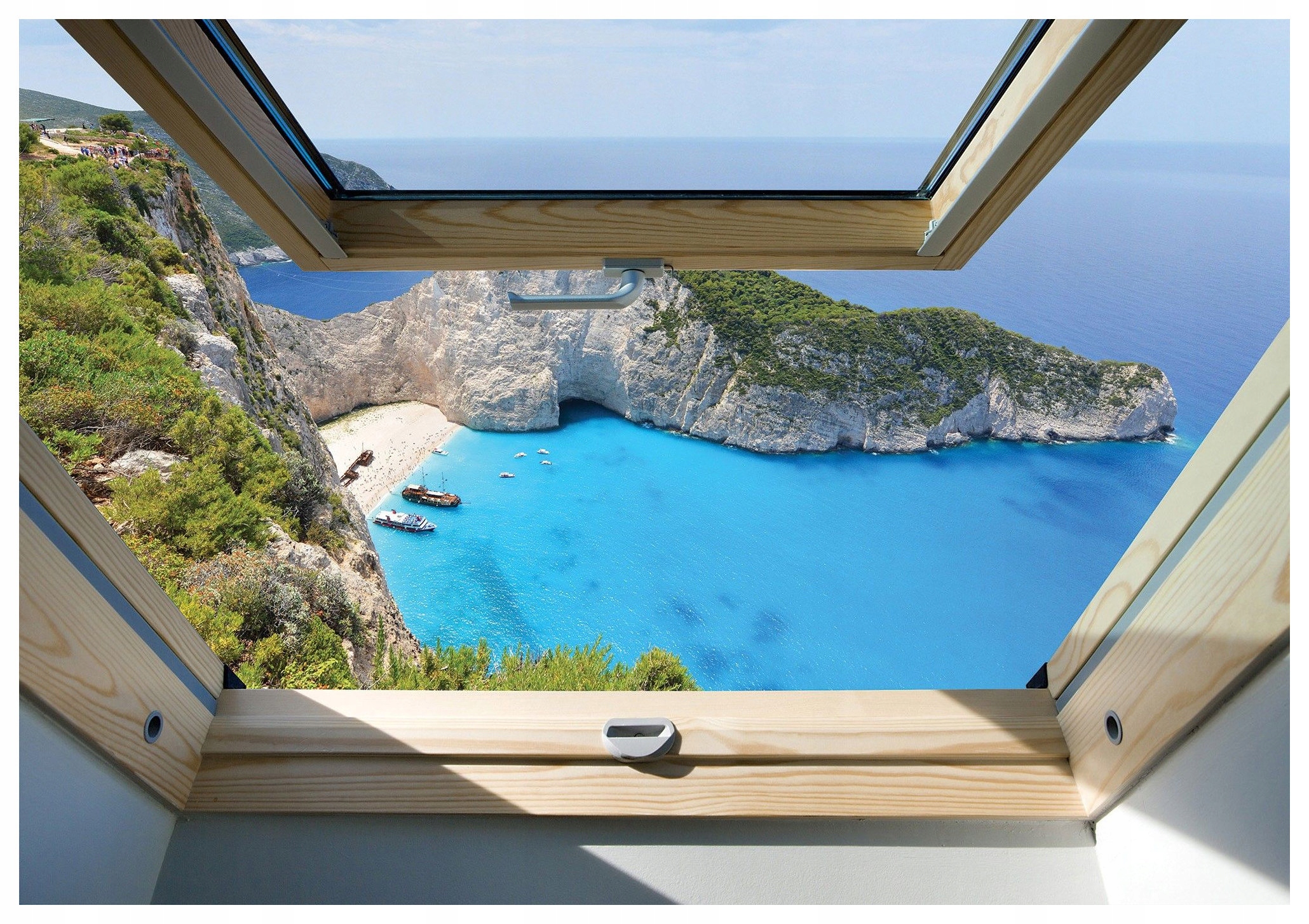 Fototapeta flizelina Pohled z okna Moře Pláž 312x219 Středomořská lepidlo