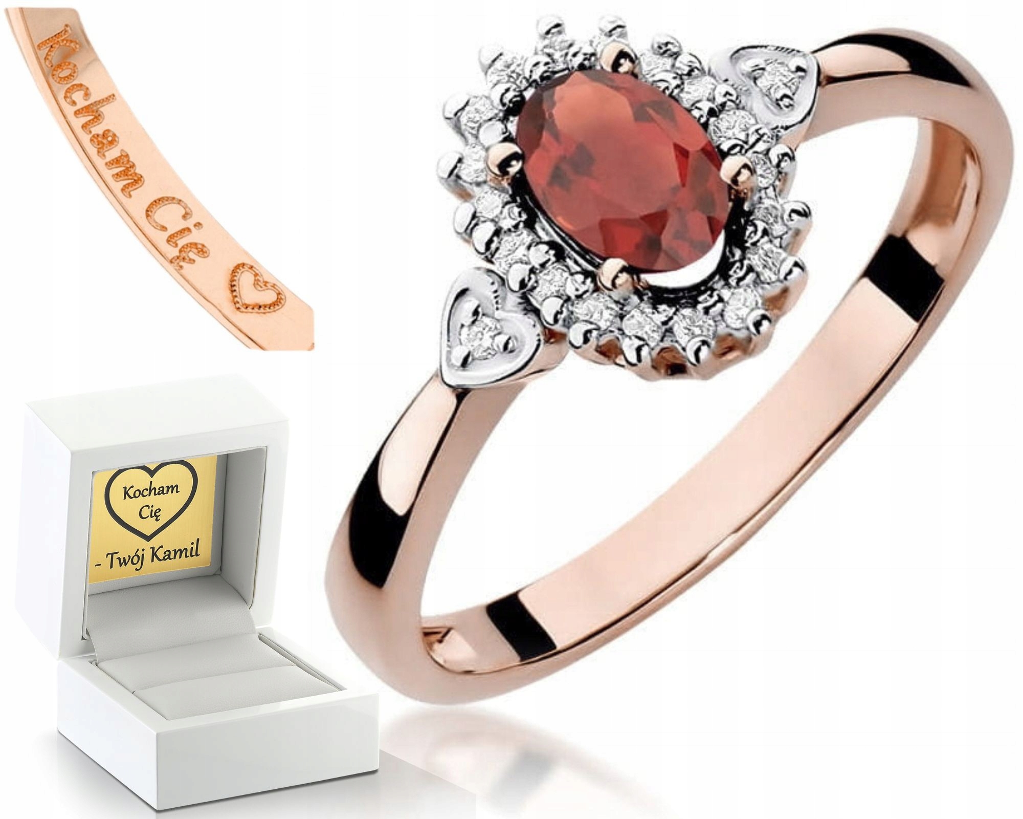 Zásnubní Prstýnek Růžové Zlato, Granátové Jablko, Gravírování 585