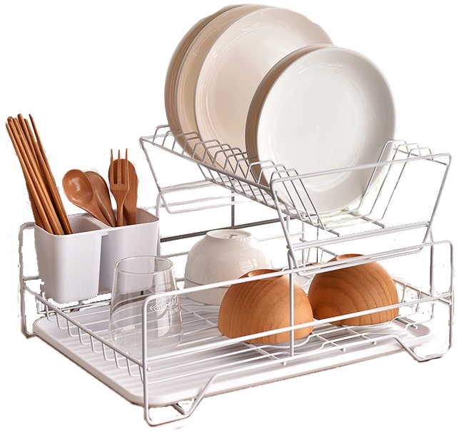 Levně Odkapávač Na Nádobí Stojící Bílý Dvouúrovňový Odkapávač S Podnosem